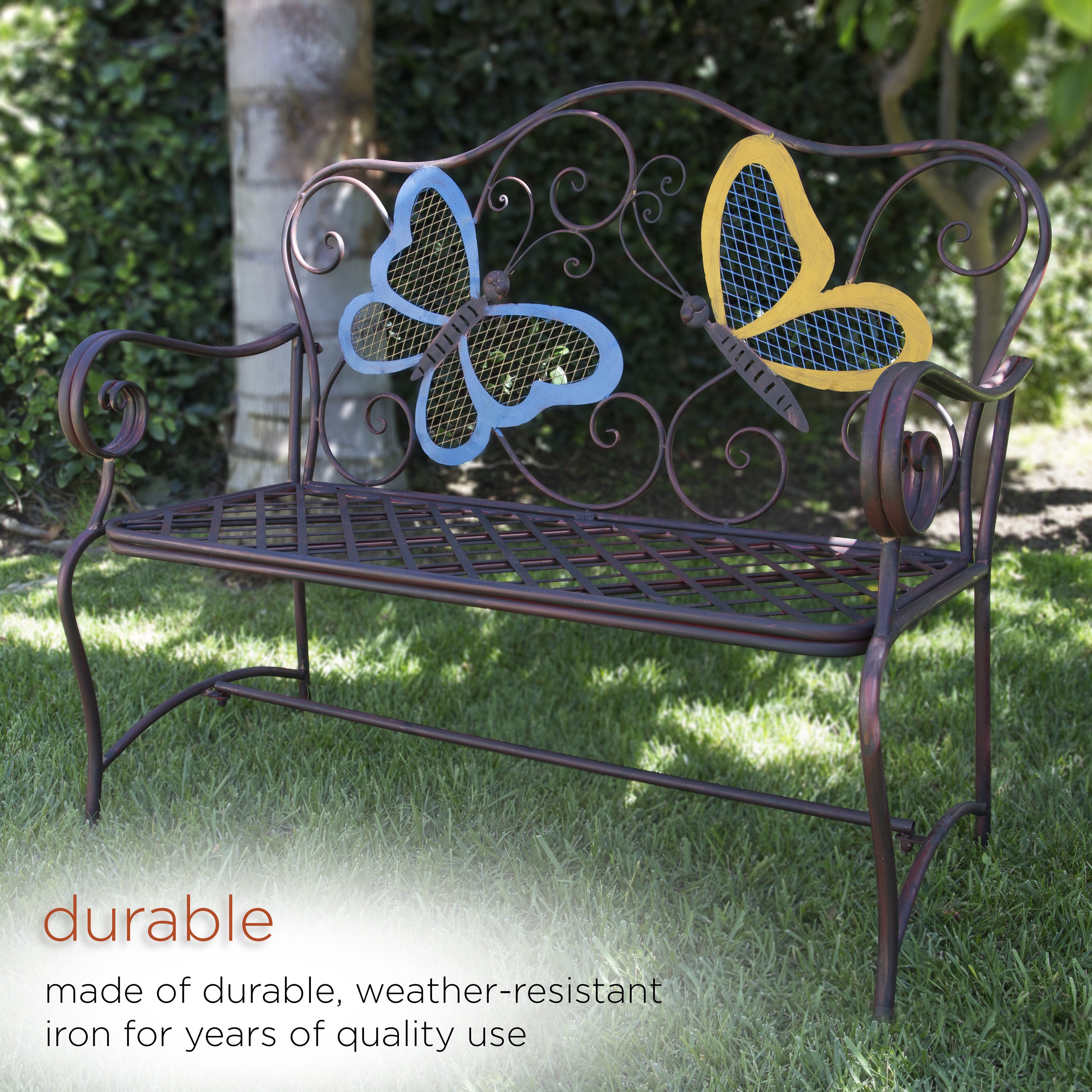 Garden Bench: Iron Color Blocked Wings Antique Bronze