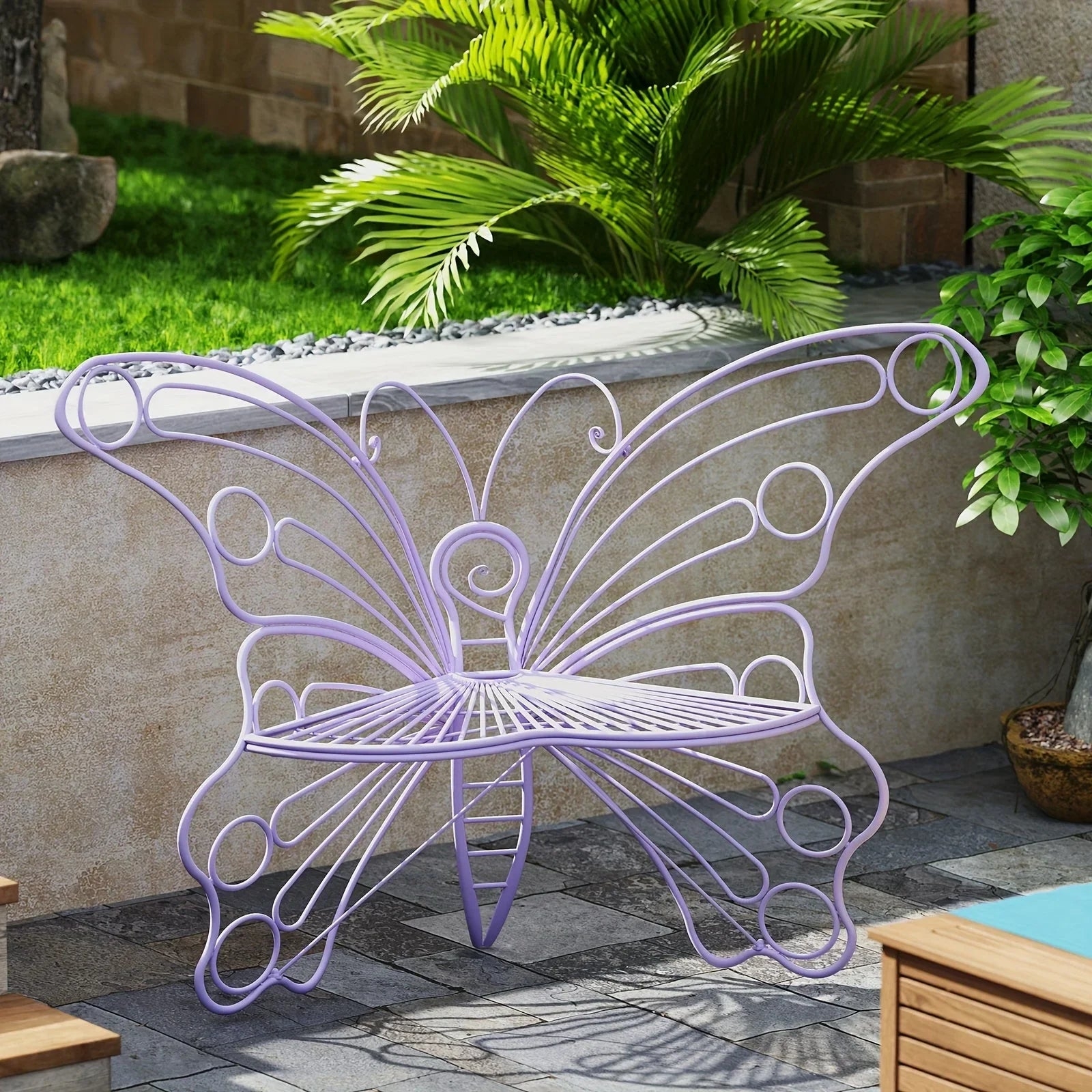 Garden Bench: Lavender Wire Frame with Slatted Seat