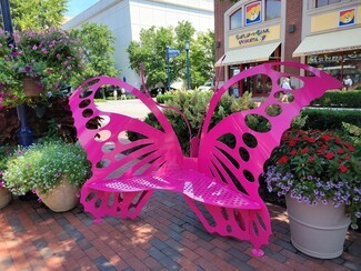 Garden Bench: Magenta Pink Steel with Laser Cut Details