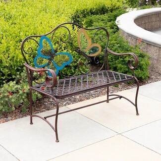 Garden Bench: Metal Lattice Seat Antique Bronze Design