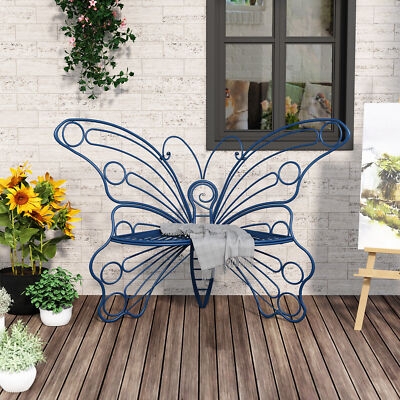 Garden Bench: Navy Blue Metal with Intricate Scrollwork