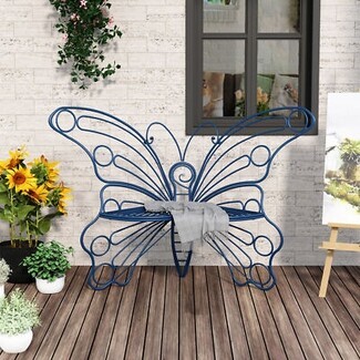 Garden Bench: Navy Blue Metal with Intricate Scrollwork