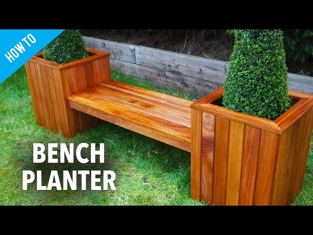 Garden Bench Planter with Mitered Trim and Integrated Bench Planter