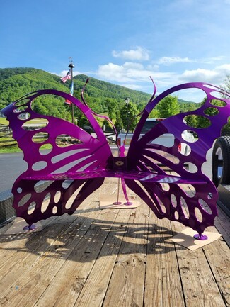 Garden Bench: Vivid Purple Metallic with Cut Out Patterns