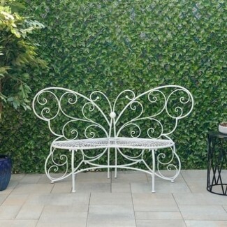 Garden Bench: White Metal with Ornate Scrollwork Decor