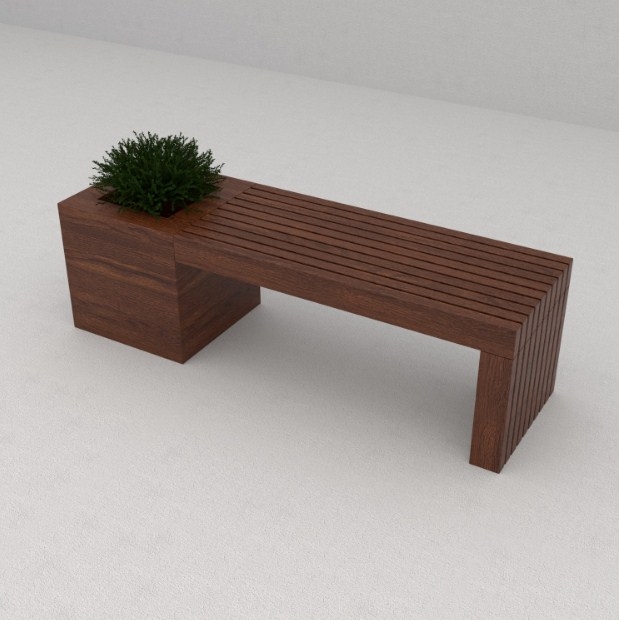 Garden Bench with Waterfall Edge and Slatted Wood Planter Bench