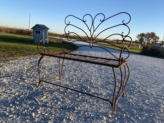 Garden Bench: Wrought Iron Rust Brown with Strap Seat
