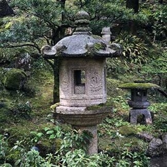 Garden Lantern Moss Covered Stone Antique Sculpture