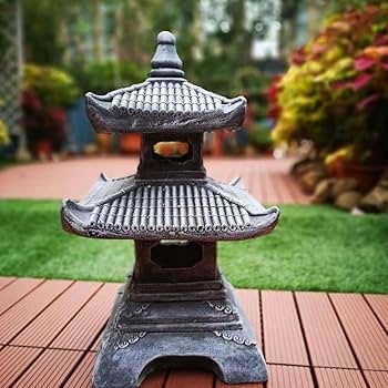 Garden Lantern Two Tier Roof Tiled Asian Decoration