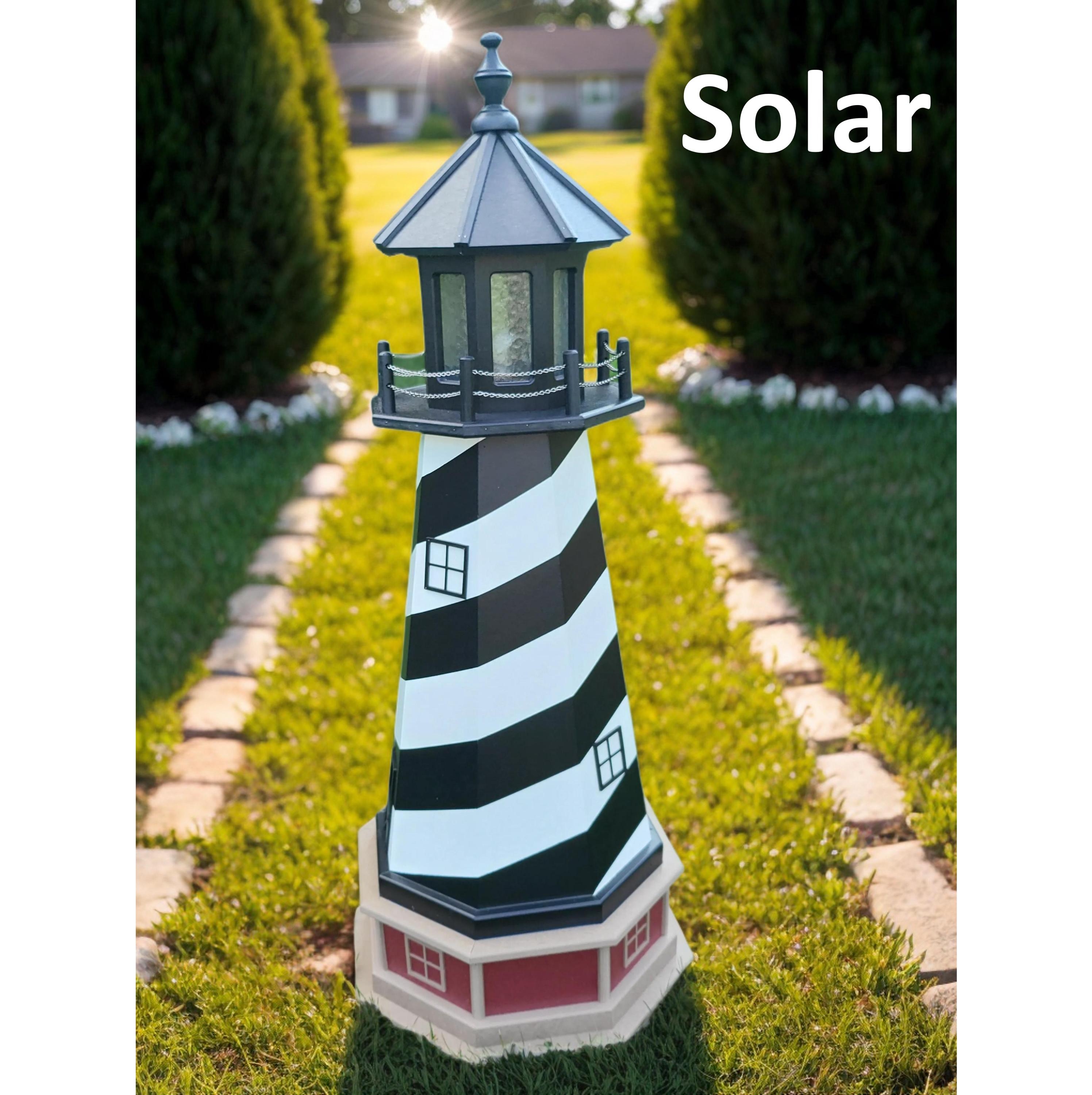 Garden Lighthouse Octagonal Base Spiral Stripe Solar Powered Decor