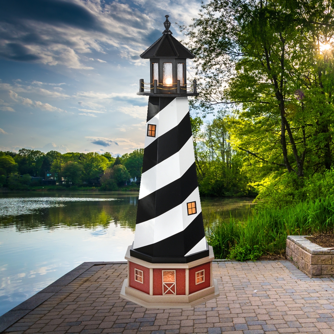Garden Lighthouse Red Base Cape Hatteras Replica with Internal Light