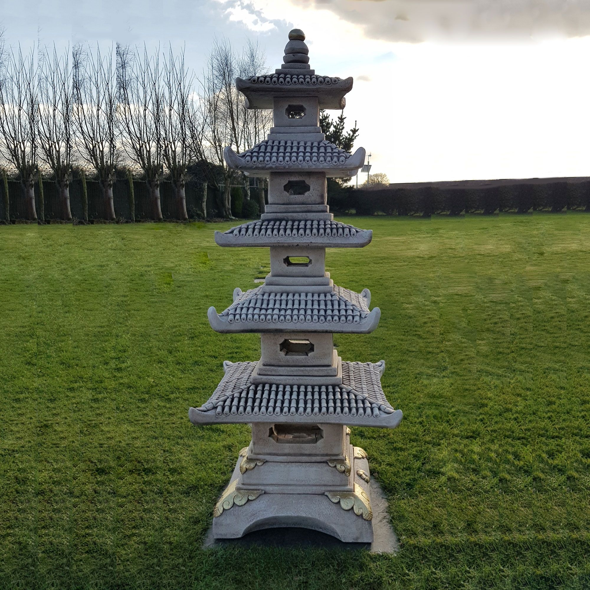 Garden Pagoda Five Tier Roof Gold Accented Base