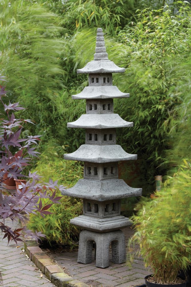 Garden Pagoda Five Tiered Weathered Stone Focal Point