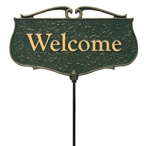 Garden Sign Stippled Green Antique Gold Raised Text