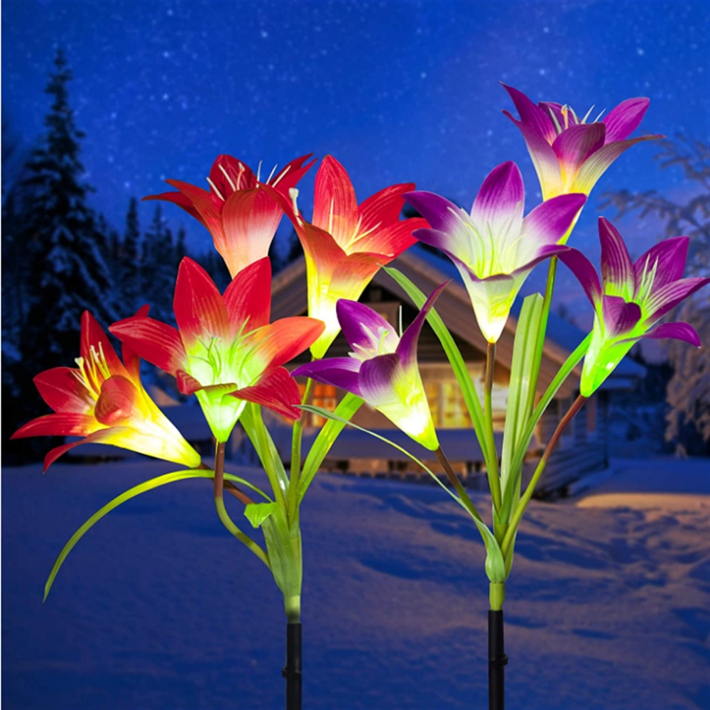 Garden Stake Light: Multi Bloom Purple Lily Garden Lights