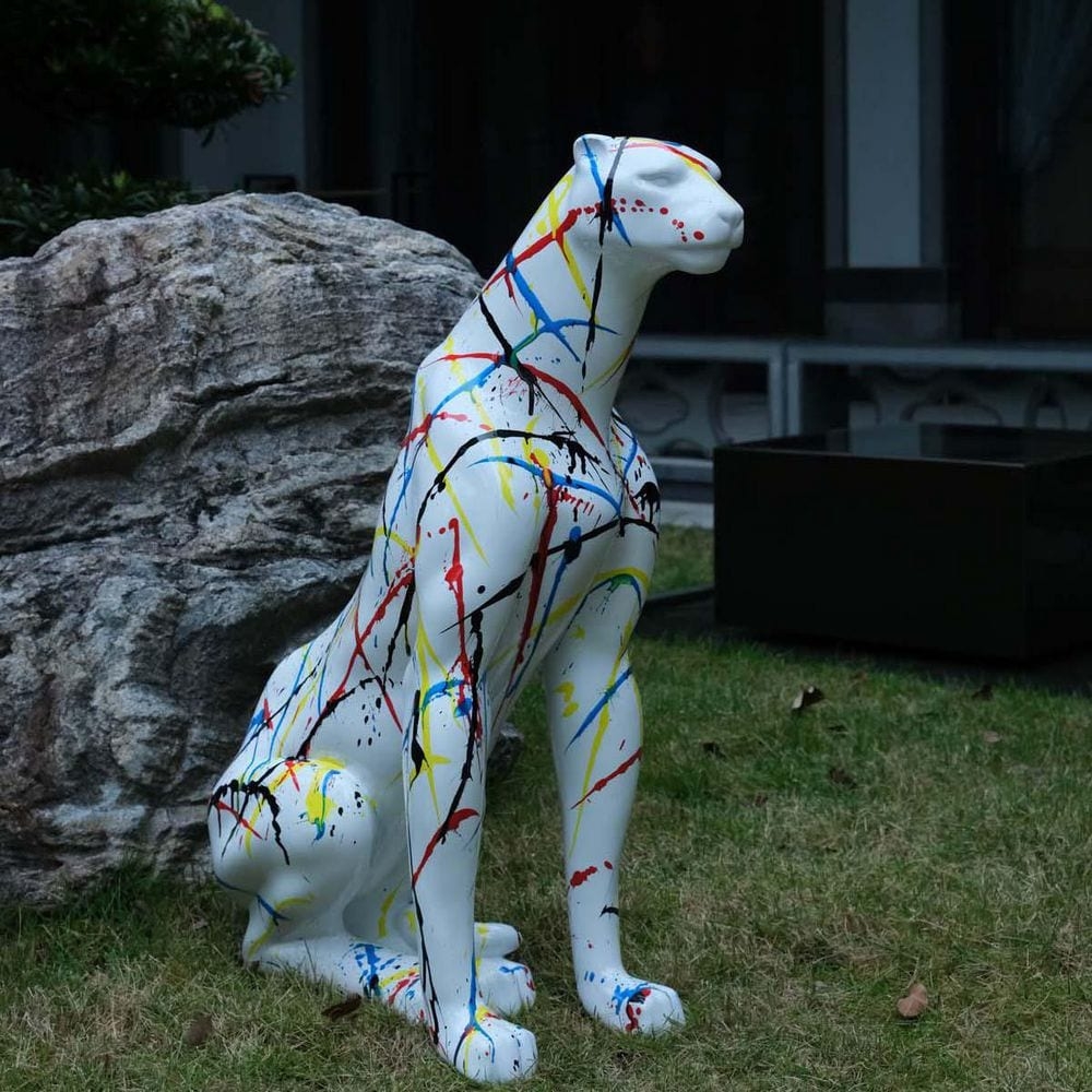 Garden Statue: Seated Cat Pose Modern Leopard Garden Statue