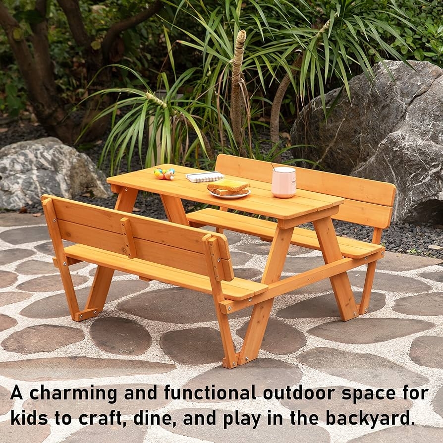 : Gardenised Wooden Kids Picnic Bench with Backrest, Outdoor  Children's Backyard, Crafting, Dining, and Playtime Patio Table, Stained :  Patio, Lawn & Garden