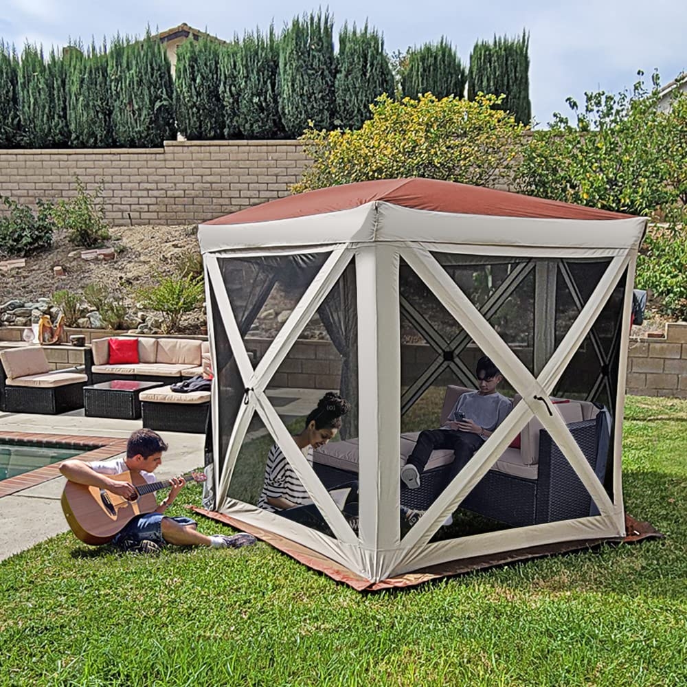 Gazebo X-Brace Design Two-Tone Poolside Mesh Sanctuary