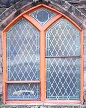Gothic Window - Burnt Orange Frame Lancet Diamond Leaded Glass
