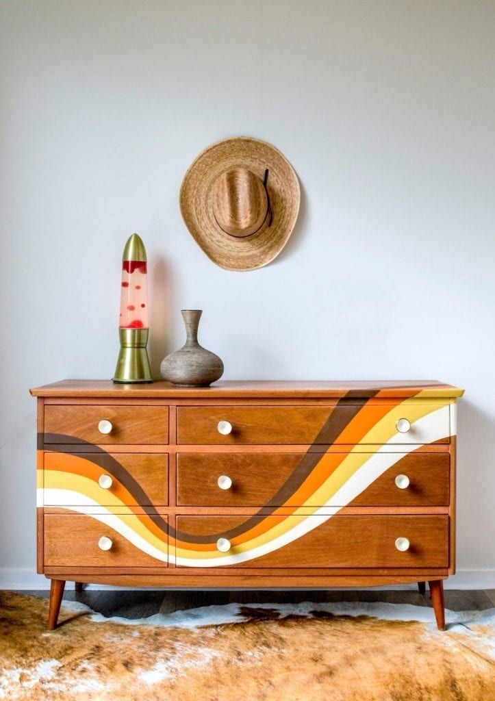 Graphic Chest Of Drawers 1970s Wavy Stripe Tapered Legs