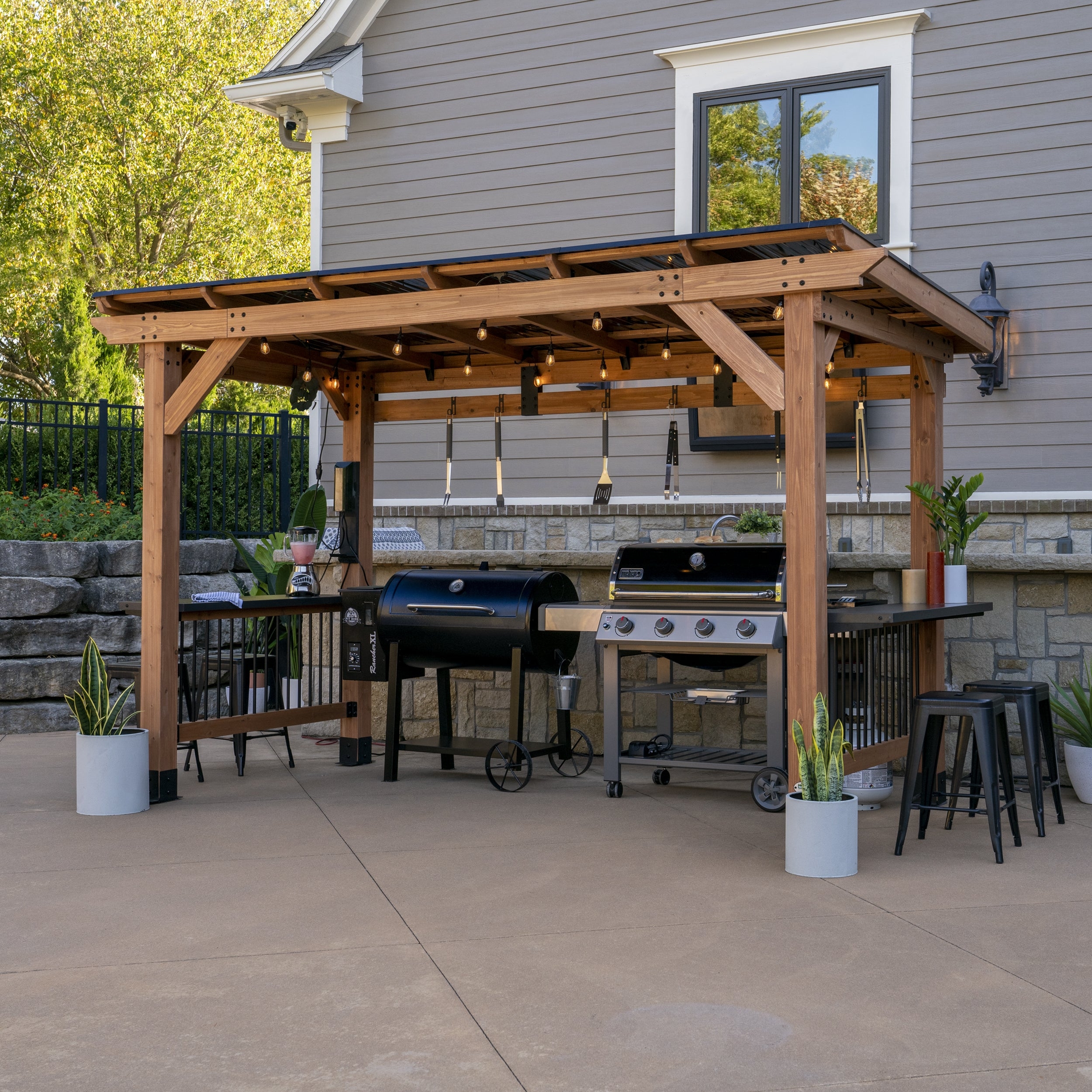 Grill Gazebo Dual Grill Shelter Side Bar Station