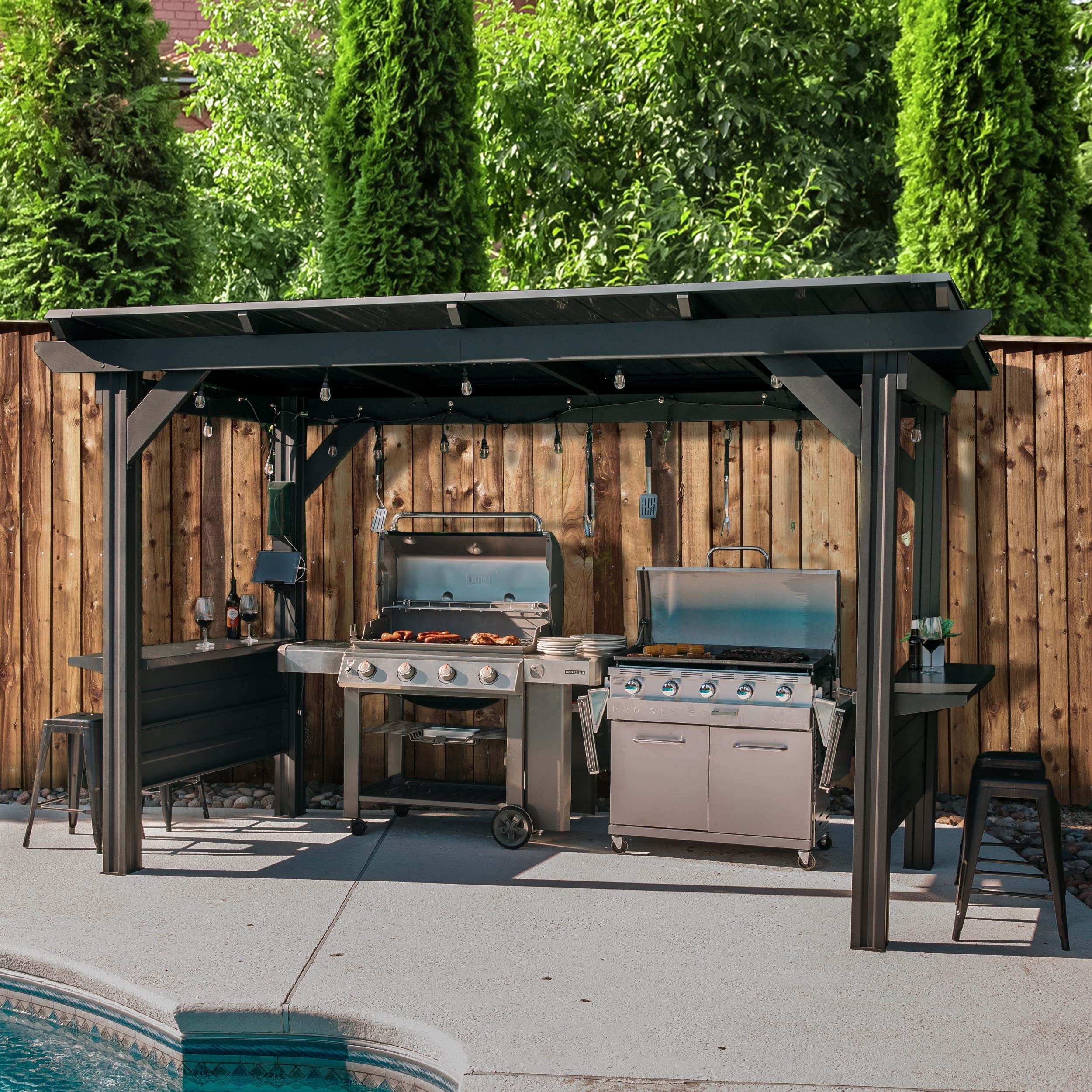 Grill Gazebo Hardtop Roof Dual Grill Station Design