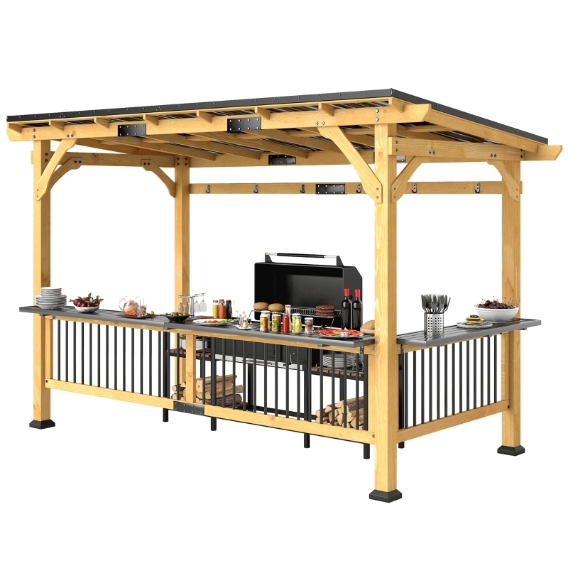 Grill Gazebo Wood Hardtop Roof Metal Baluster Unit