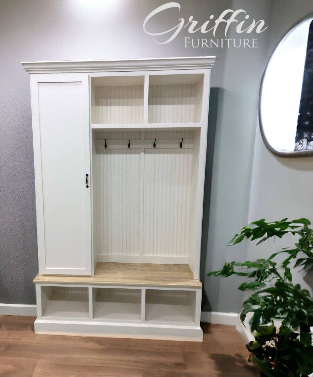 Hall Tree: Beadboard Hall Tree Bench With Side Cabinet