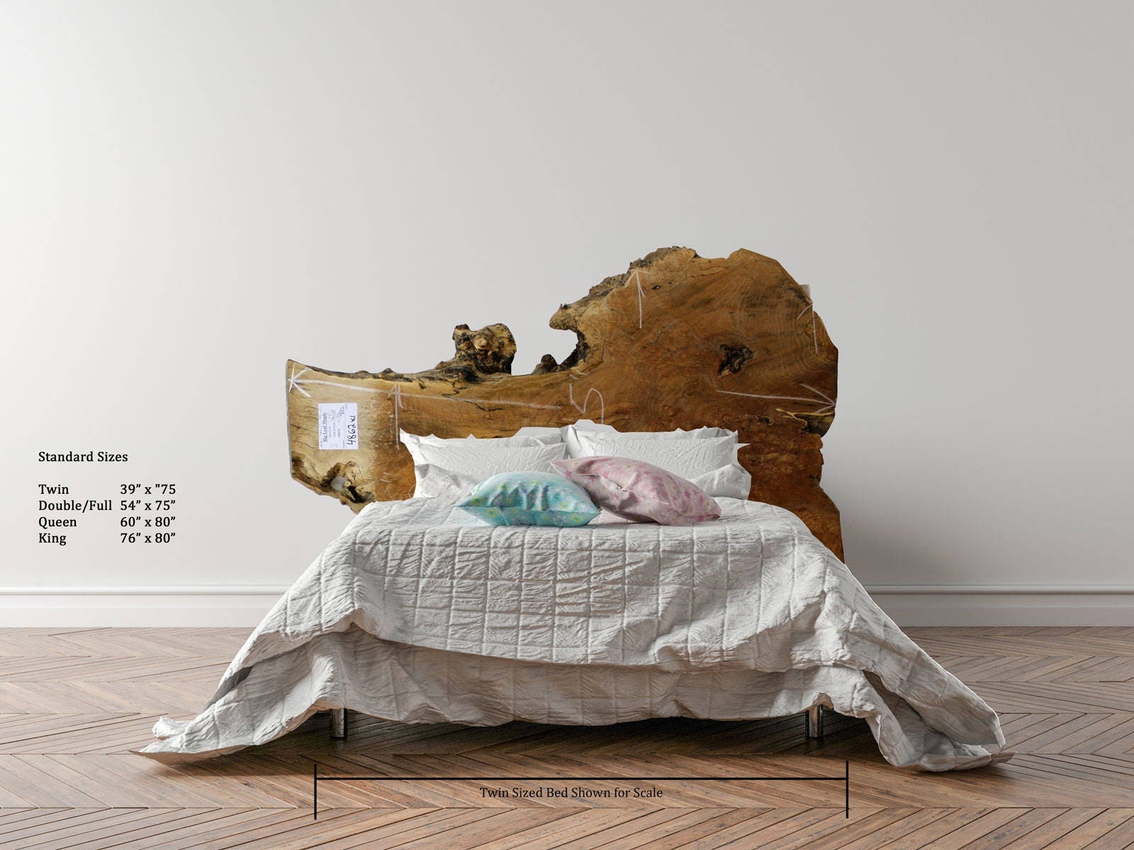 Headboard with Burl Grain and Oversized Maple Wood Slab