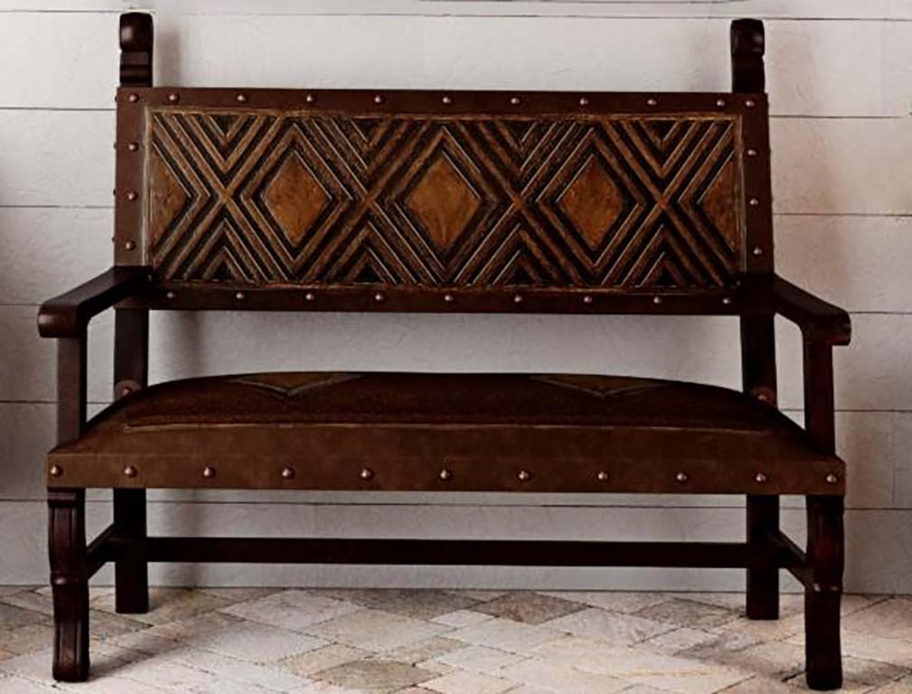 High Back Bench Wood Diamond Carvings Western Post Uprights