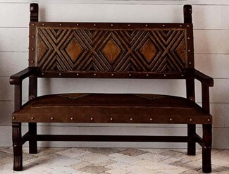 High Back Bench Wood Diamond Carvings Western Post Uprights