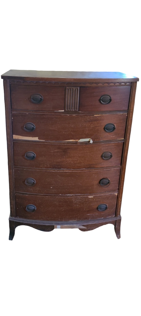 Highboy Chest Antique Bow Front Fluted Panel Five Drawers