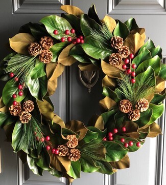 Holiday Wreath with Pinecone Accents and Red Berry Decor