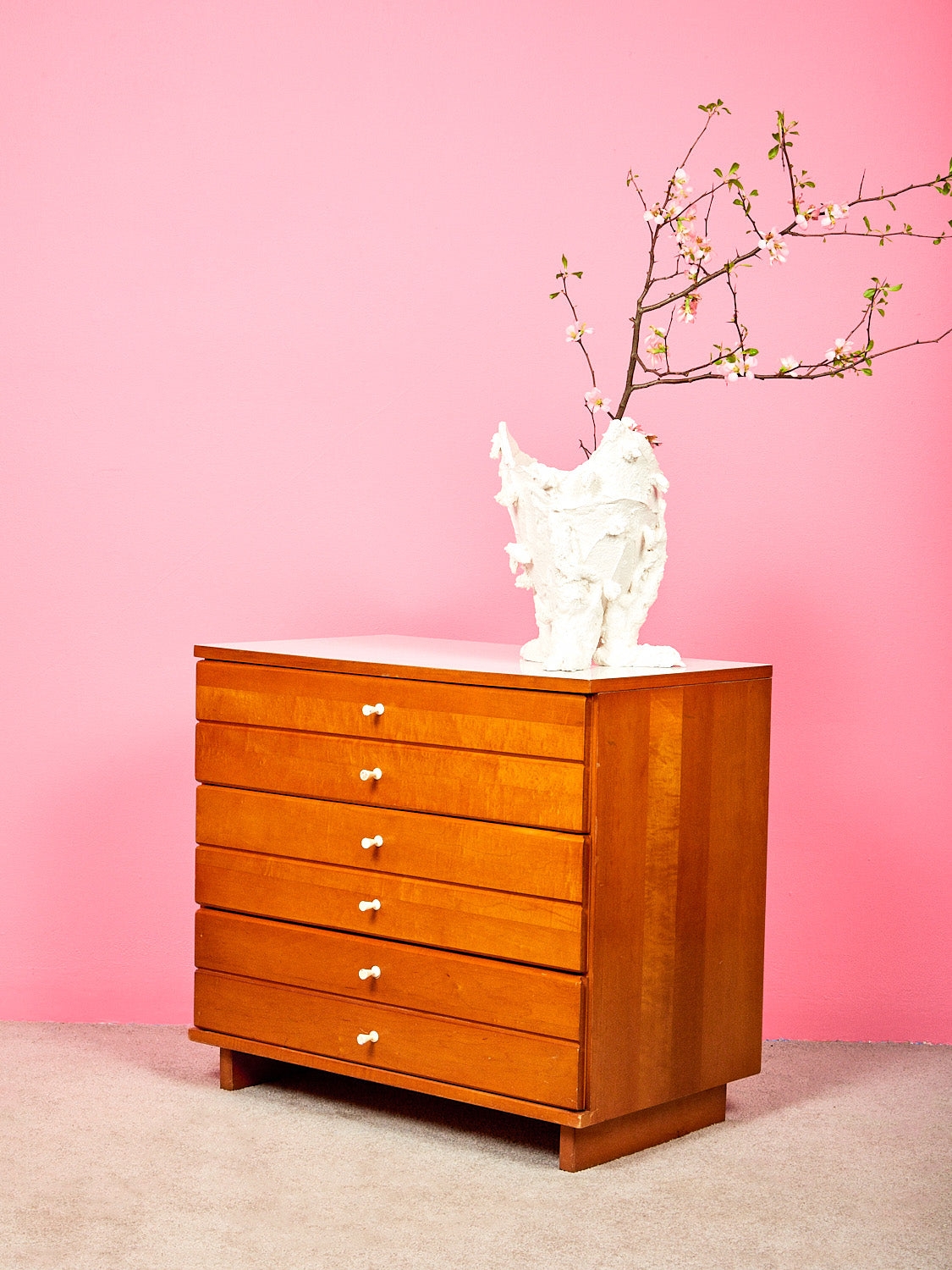 Honey Wood Chest Of Drawers Six Drawer White Contrast Top