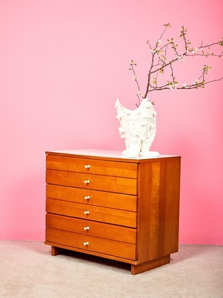 Honey Wood Chest Of Drawers Six Drawer White Contrast Top