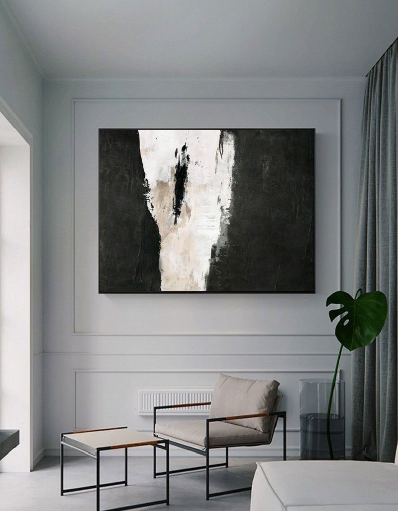 Horizontal Wall Art High Contrast Large Black White Abstract Art