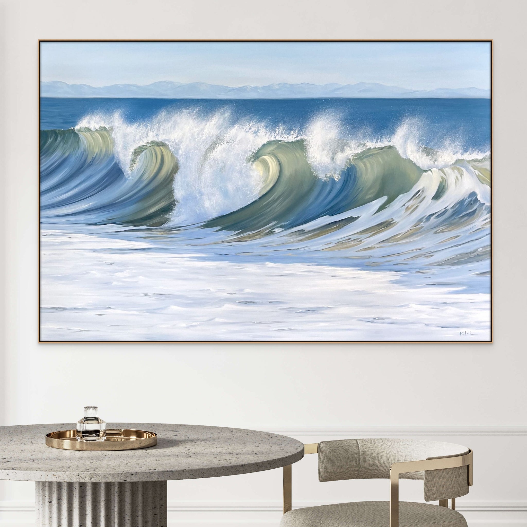 Horizontal Wall Art Slim Gold Frame Large Ocean Wave Painting