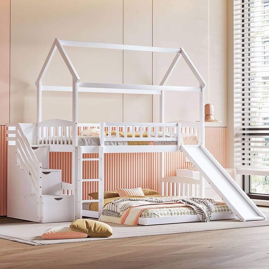 House Bunk Bed Storage Staircase and Convertible Slide