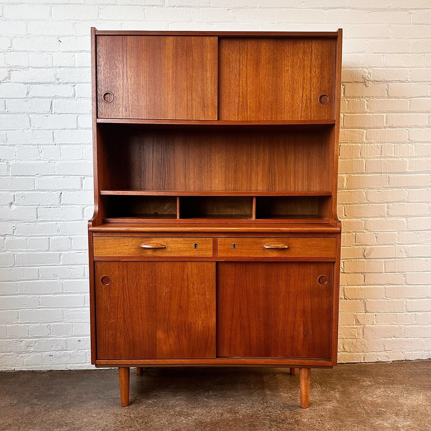 Hutch Cabinet | Open Storage Cubbies | Teak Secretary Bar Hutch