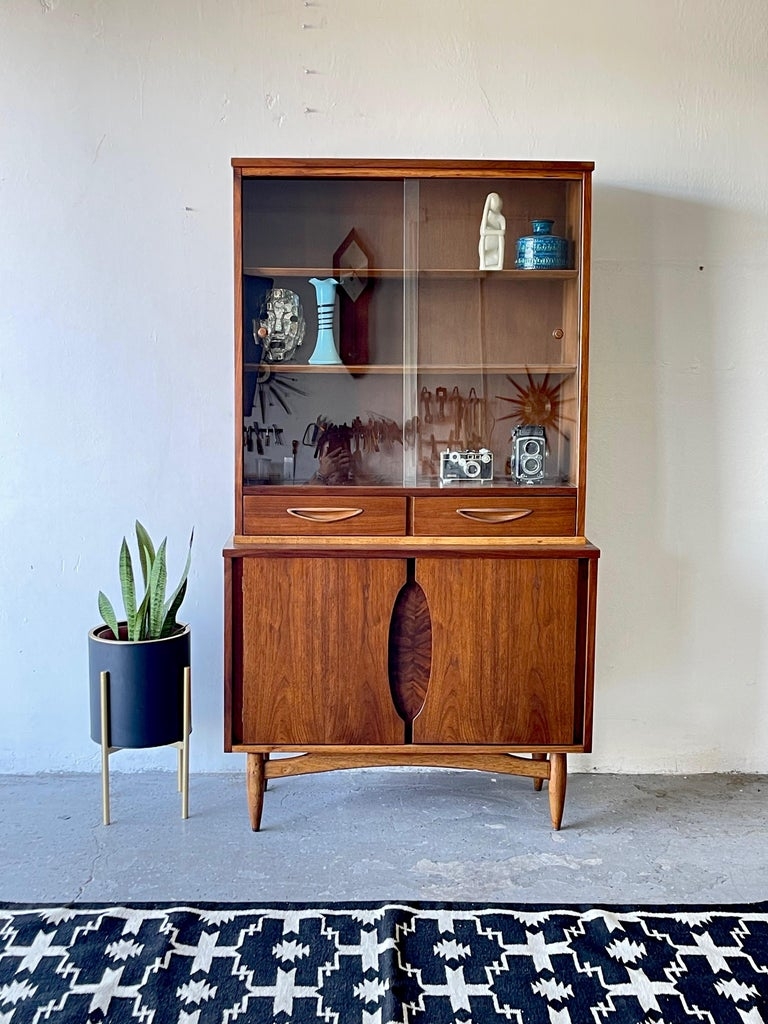 Hutch | Mid Century Style | Oval Wood Inlay Detail Cabinet