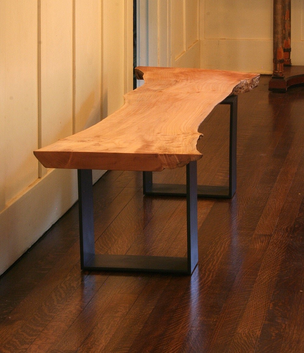 Industrial Bench with U-Shaped Legs and Modern Slab Top