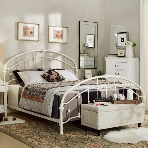 Iron Bed Antique White Double Arched Top Ball Castings
