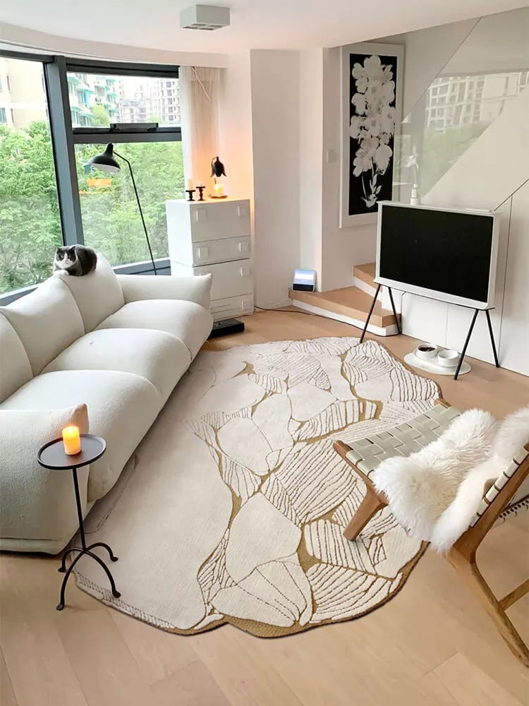 Irregular Rug Organic Silhouette Linework Pattern Cream