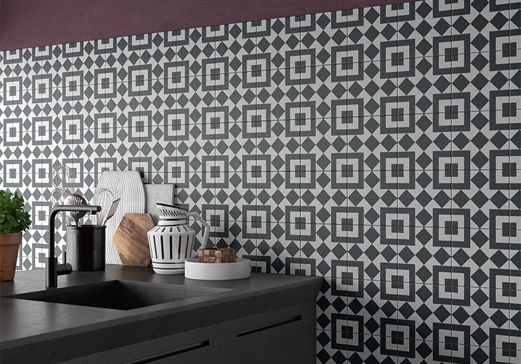 Kitchen Backsplash: Checker Block Motif Geometric Pattern