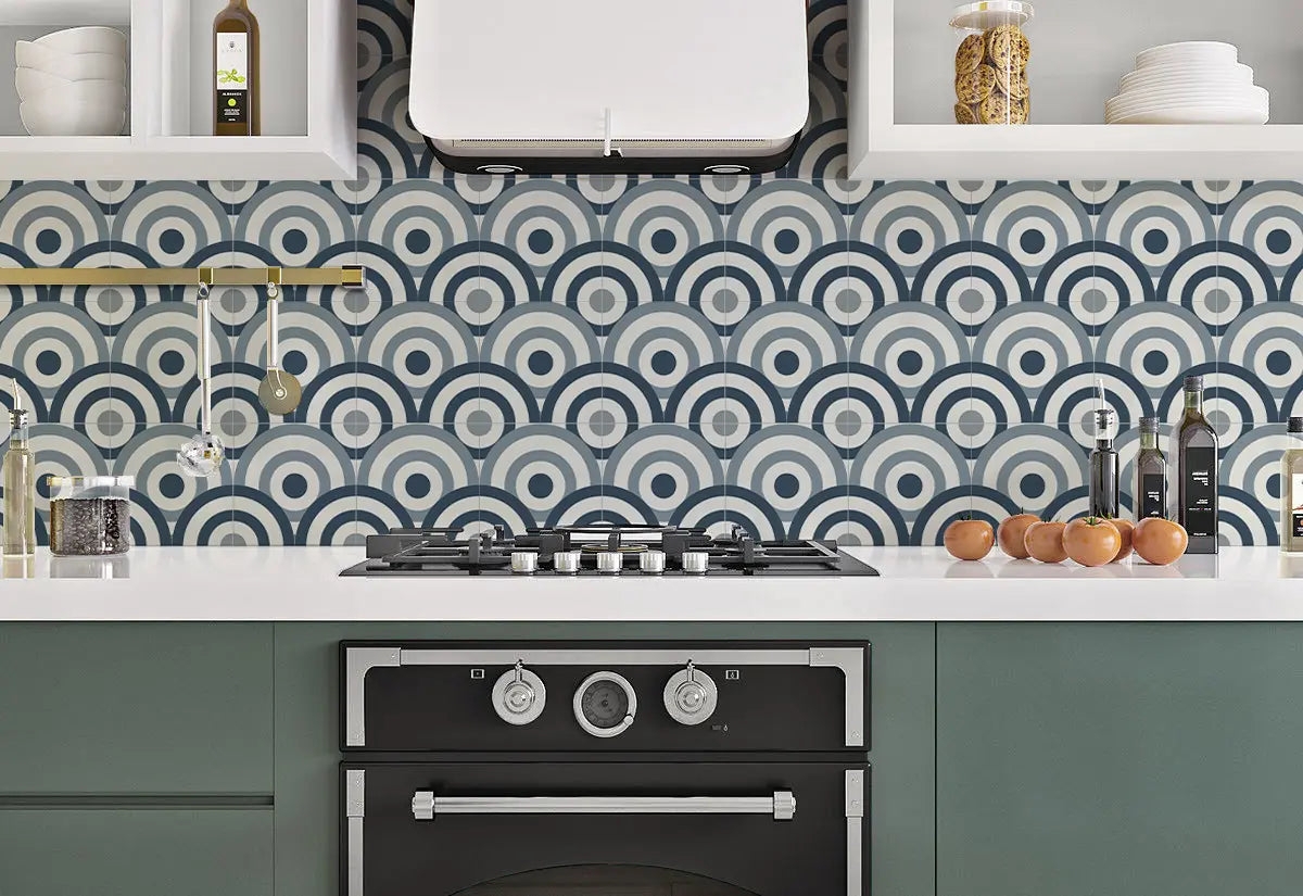 Kitchen Backsplash: Concentric Ring Pattern Blue Gradient