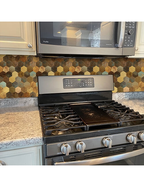 Kitchen Backsplash: Metallic Patina Copper Tones Hexagon