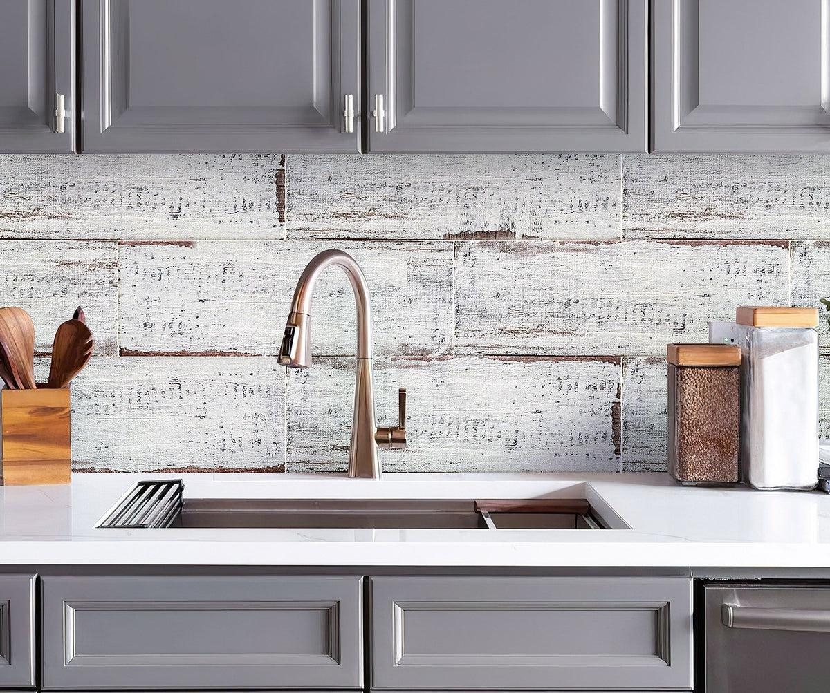 Kitchen Backsplash Tile: Reclaimed Wood Look Distressed Wall