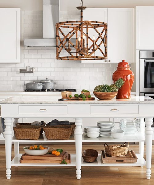 Kitchen Island Coastal Prep Table with Hardwood Frame