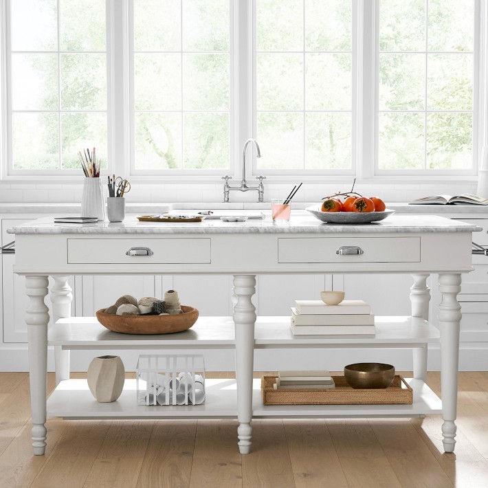 Kitchen Island Double Drawer with Open Shelving Storage