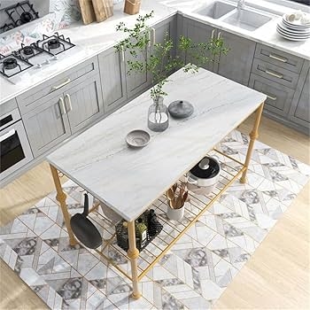 Kitchen Island Gold Metal Frame and Mesh Lower Shelf